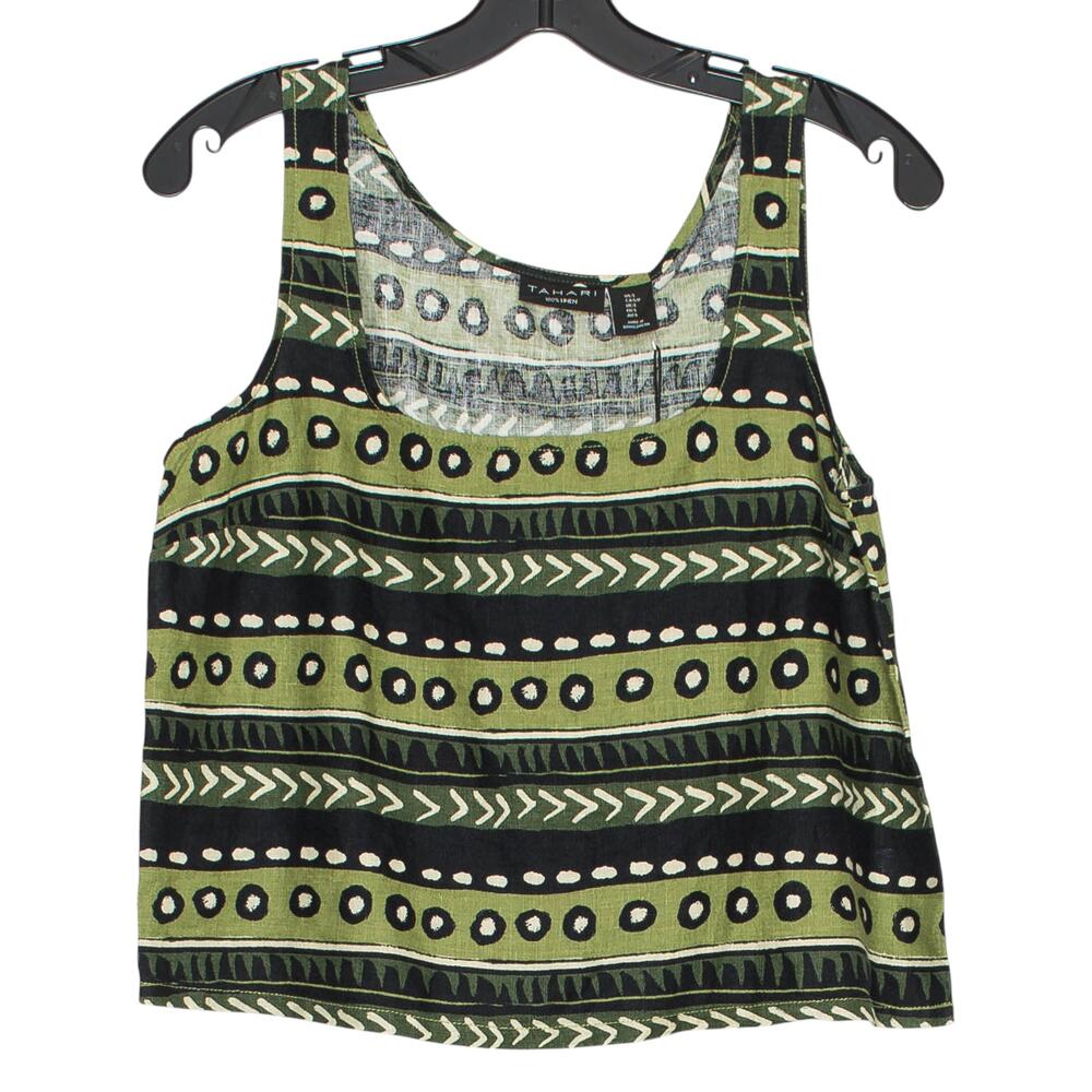 NWT Tahari Linen Tank Top Green S Boho Minimalist Earthy Neutral Resort Coastal